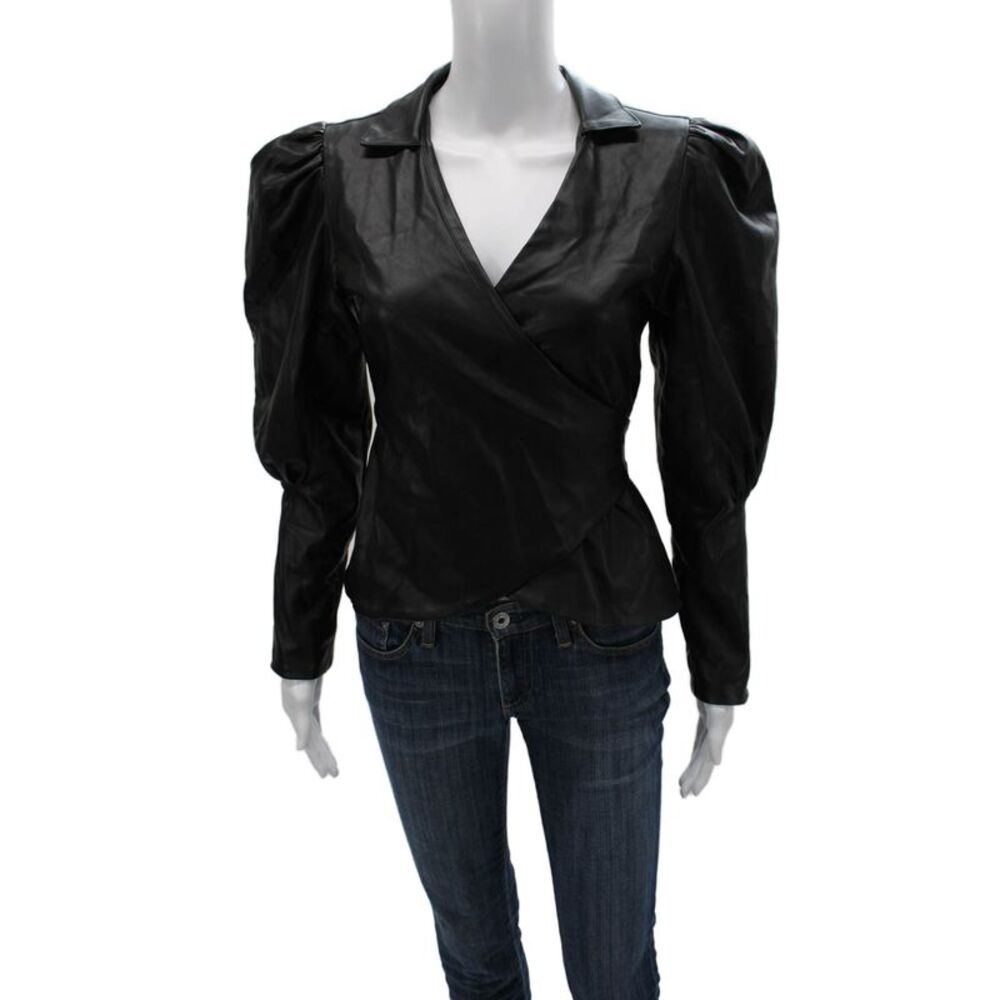 Nonchalant Label Womens V-Neck Tie Blouse Black Long Sleeve Polyester Size S